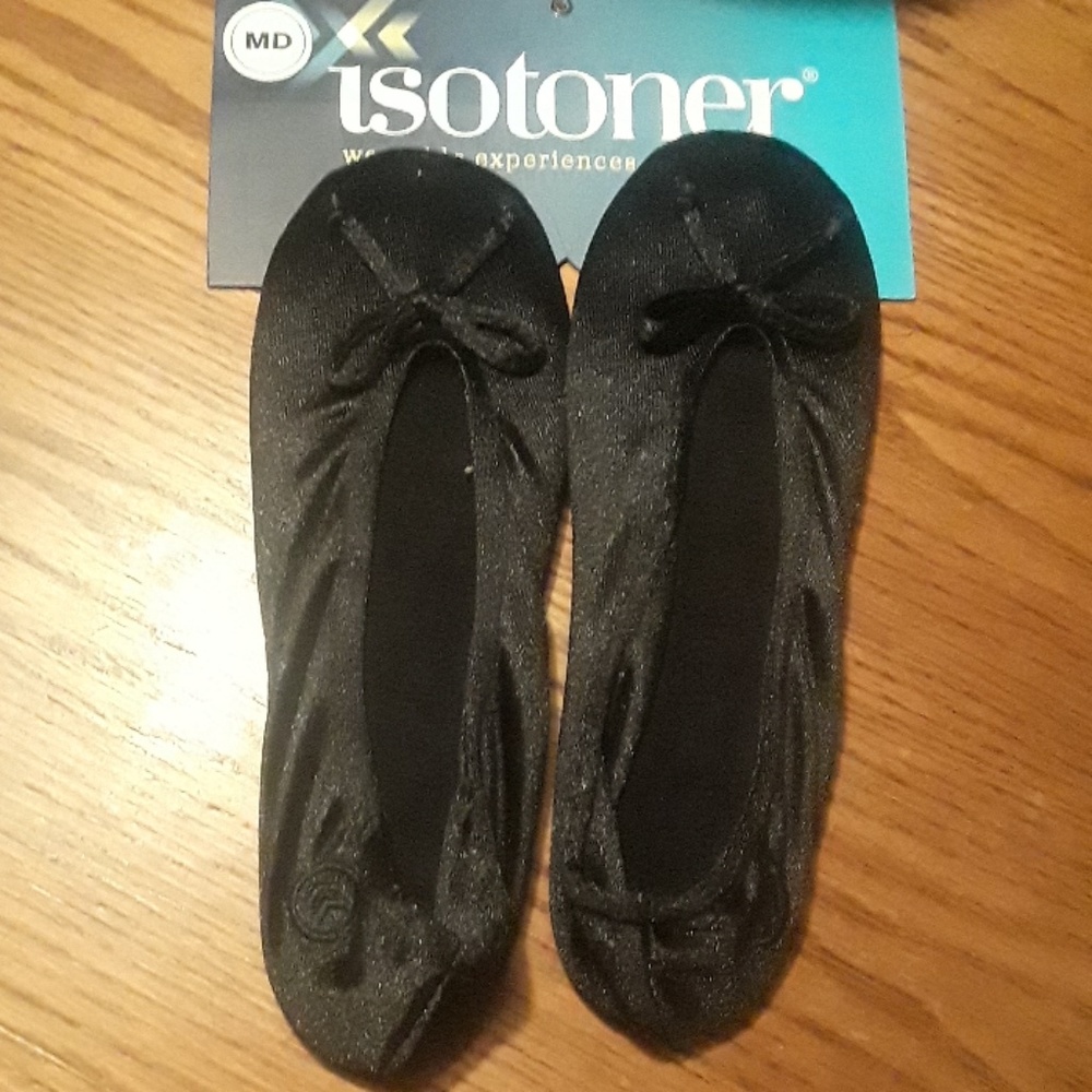 NWT "Isotoner" Black Satin Slippers